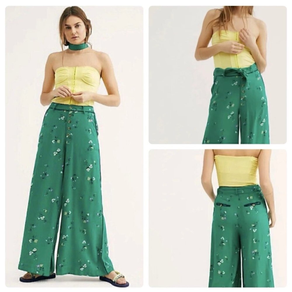 Free People size 0 Bennie Floral Printed Trouser Pants Wide Leg